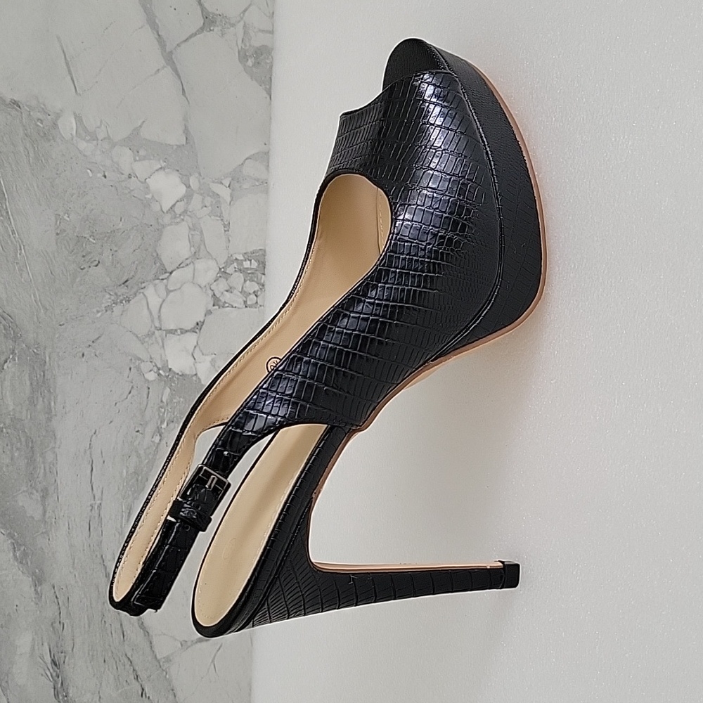 Women's Black High Heels Shoes Ankle Strap Dress Heeled Sandals - Picture 3 of 9
